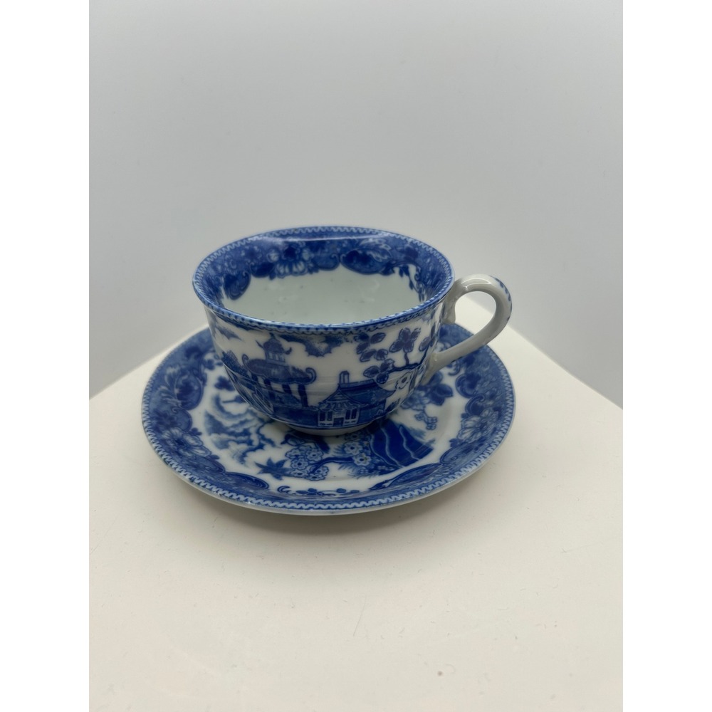 Maruta China Tea Cup and Saucer Set Blue White Willow Occupied Japan Vintage - Picture 2 of 16